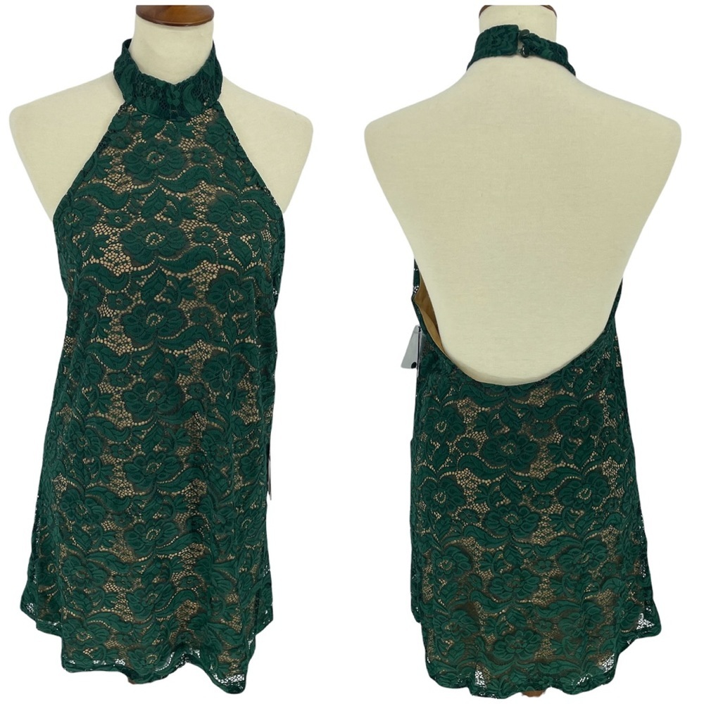 COTTON CANDY LA NWT HIGH NECK GREEN LACE MINI DRESS MEDIUM